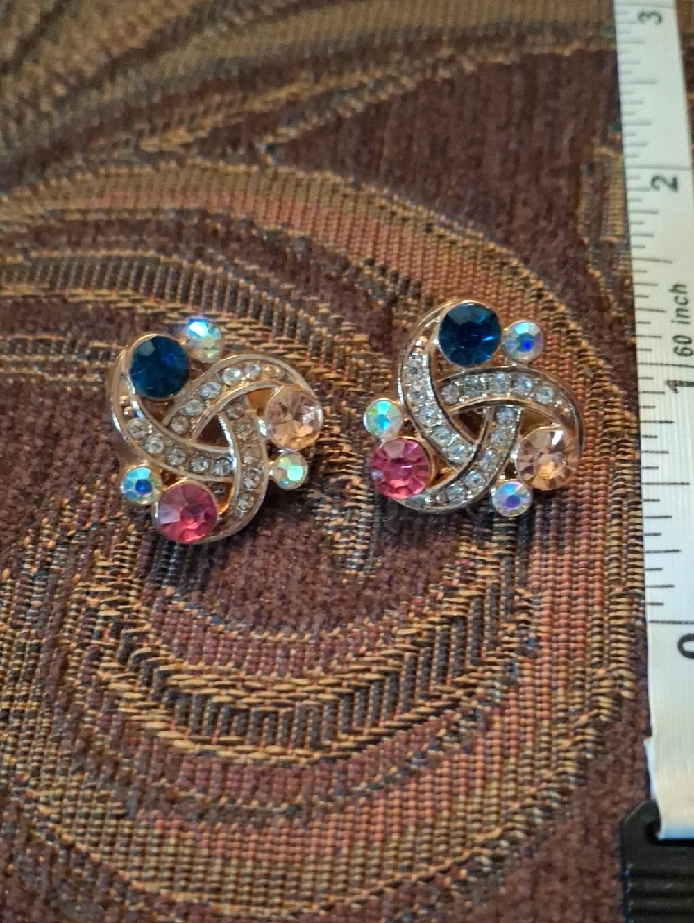 D'Bello Multicolor Crystal Knot Stud Earrings - Gold Tone